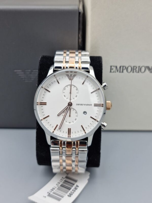 Emporio Armani Men’s Chronograph Quartz Stainless Steel White Dial 43mm Watch AR0399 02